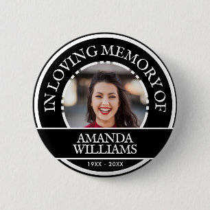 Personalised Photo Modern Memorial Black 6 Cm Round Badge