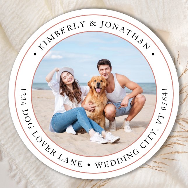 Personalised Photo Modern Wedding Return Address Classic Round Sticker (Creator Uploaded)