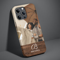 Personalised Photo Monogram Warm Brown Wood Grain