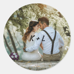 Personalised Photo Monogram Wedding Classic Round Sticker
