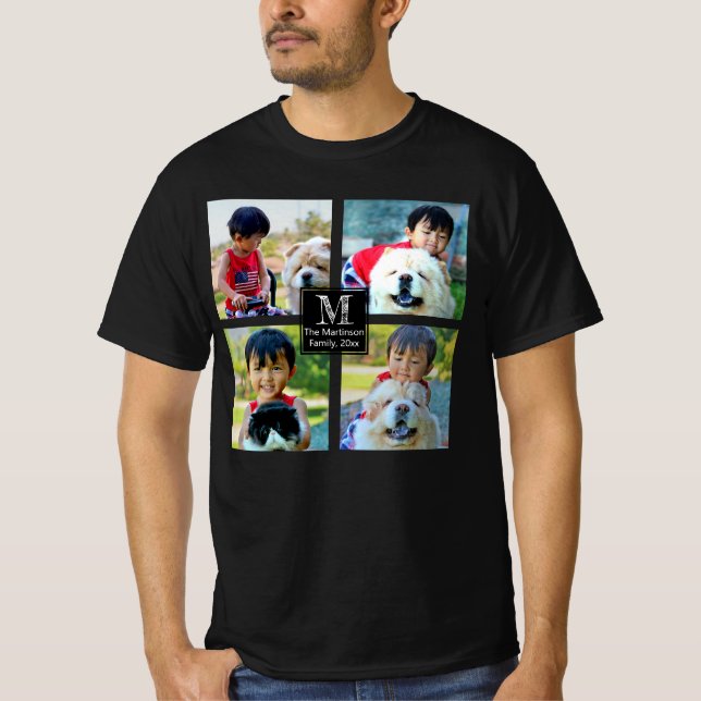 Personalised Photo Montage With Monogram Text T-Shirt (Front)