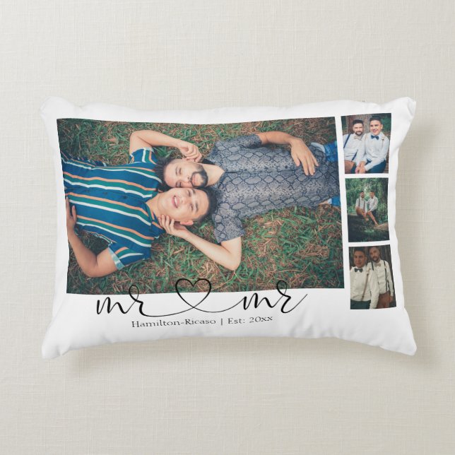 Personalised Photo Mr and Mr Heart Gay Wedding Decorative Cushion (Front)