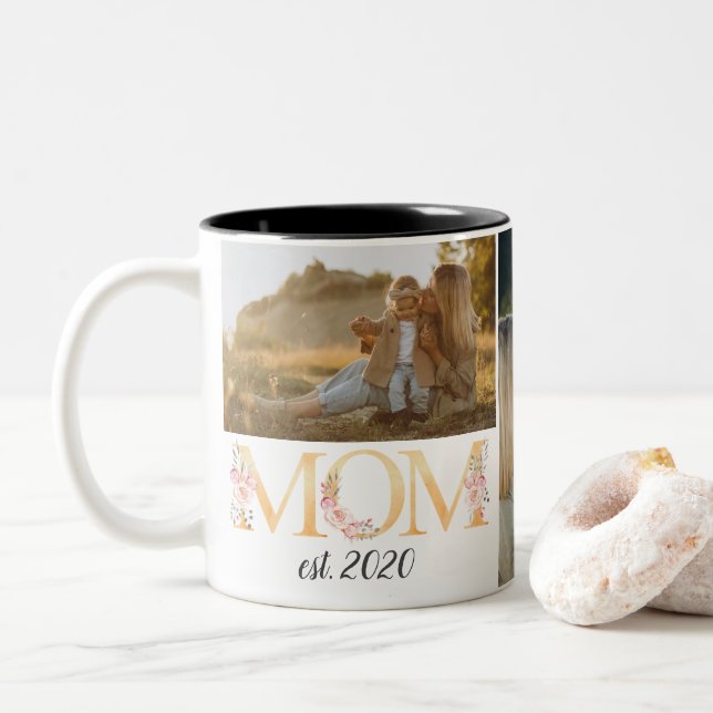 Personalised Photo Mum Floral Mug (With Donut)