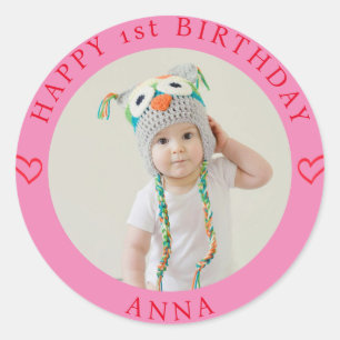 Personalised Photo, Name And Age Birthday Classic Classic Round Sticker