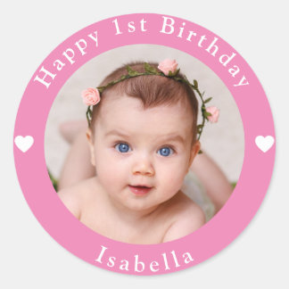 Personalised Photo, Name And Age Birthday Classic Round Sticker