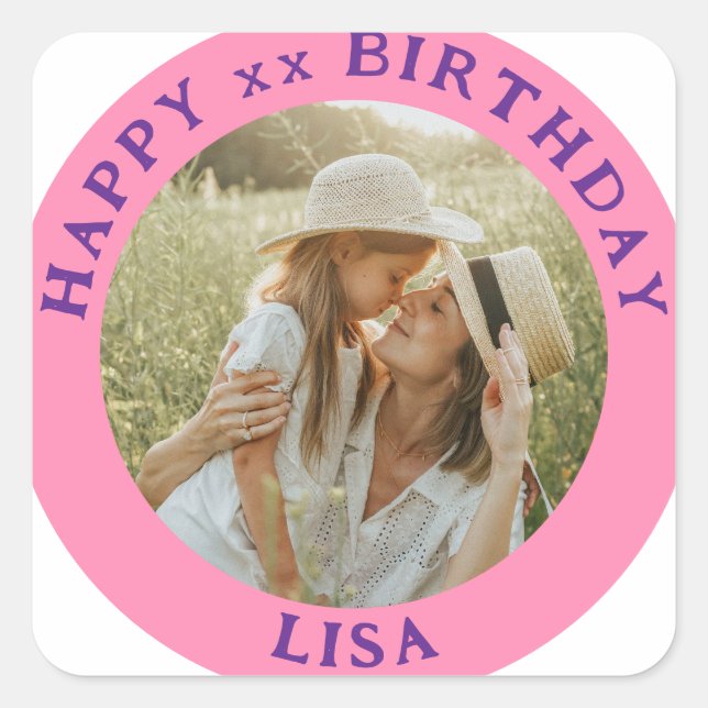 Personalised Photo, Name And Age Birthday Classic Square Sticker (Front)