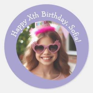 Personalised Photo Name and Age Happy Birthday  Classic Round Sticker