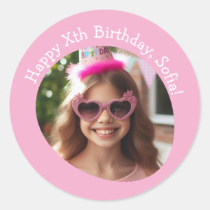 Personalised Photo Name and Age Happy Birthday  Classic Round Sticker