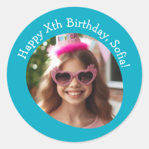 Personalised Photo Name and Age Happy Birthday  Classic Round Sticker