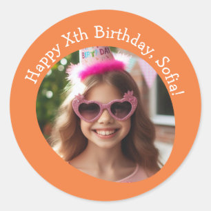Personalised Photo Name and Age Happy Birthday  Classic Round Sticker