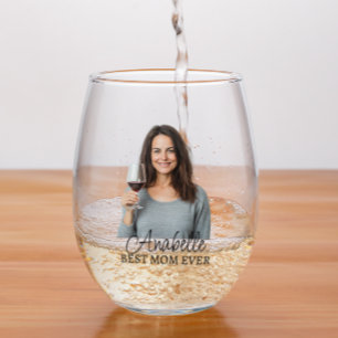 Personalised Photo Name Best Mum Ever Gift  Stemless Wine Glass