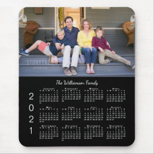 Personalised Photo Name Black 2021 Calendar Mouse Mat