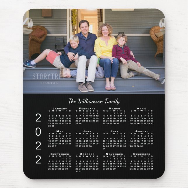 Personalised Photo Name Black 2022 Calendar Mouse Mat (Front)
