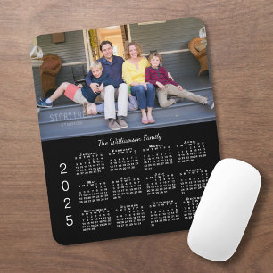Personalised Photo Name Black 2025 Calendar Mouse Mat