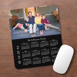 Personalised Photo Name Black 2026 Calendar Mouse Mat