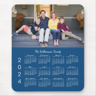 Personalised Photo Name Blue 2024 Calendar Mouse Mat
