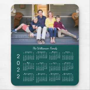 Personalised Photo Name Blue Green 2022 Calendar Mouse Mat