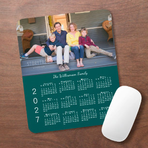 Personalised Photo Name Blue-Green 2027 Calendar Mouse Mat