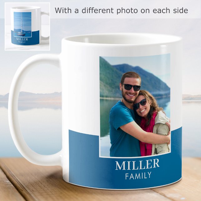 Personalised Photo Name Blue Modern Coffee Mug (Creator Uploaded)