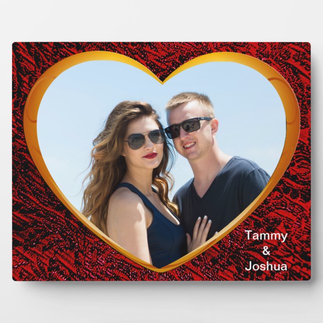 Personalised Photo Name Gold Heart Red Abstract Plaque (Front)