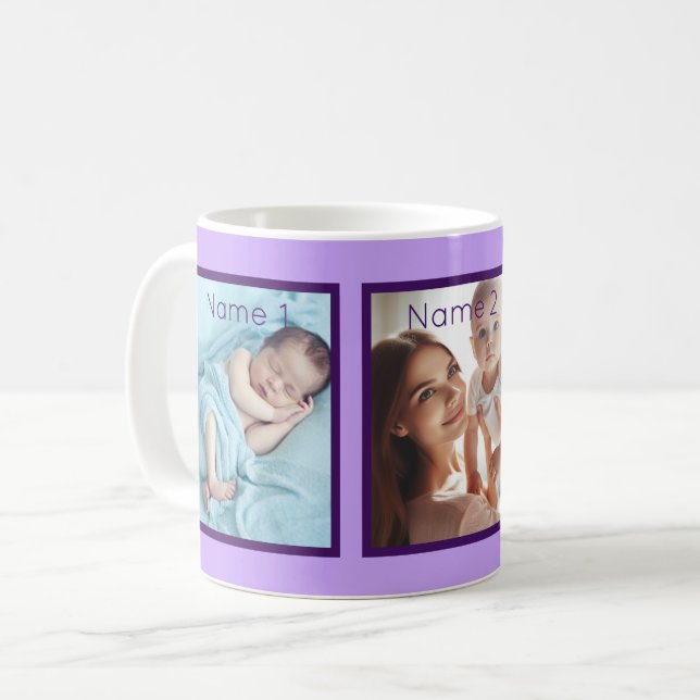 Personalised Photo Name Lilac Violet Elegant Cute Coffee Mug (Front Left)