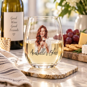 Personalised Photo Name Monogram Gift Stemless Wine Glass