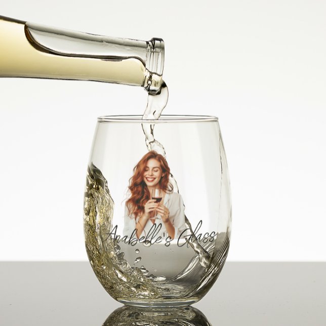 Personalised Photo Name Monogram Gift  Stemless Wine Glass (Creator Uploaded)