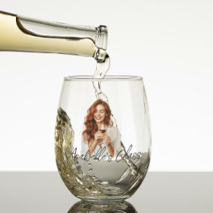 Personalised Photo Name Monogram Gift  Stemless Wine Glass