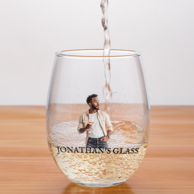 Personalised Photo Name Monogram Gift  Stemless Wine Glass (Creator Uploaded)
