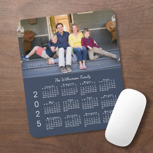 Personalised Photo Name Navy Blue 2025 Calendar Mouse Mat