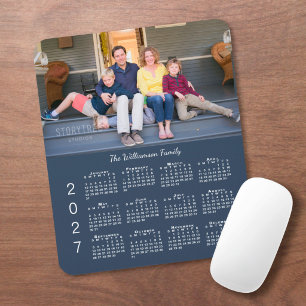 Personalised Photo Name Navy Blue 2027 Calendar Mouse Mat