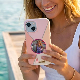 Personalised Photo & Name Pastel Pink Colour Block iPhone 15 Case