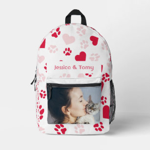 Personalised Photo & Name Paw prints Pattern Printed Backpack