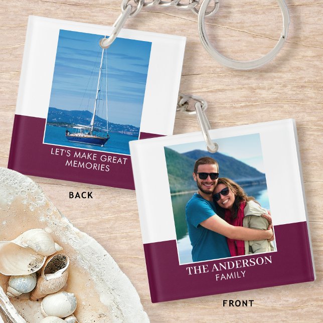 Personalised Photo Name Plum Modern Key Ring (Creator Uploaded)