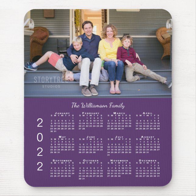 Personalised Photo Name Purple 2022 Calendar Mouse Mat (Front)