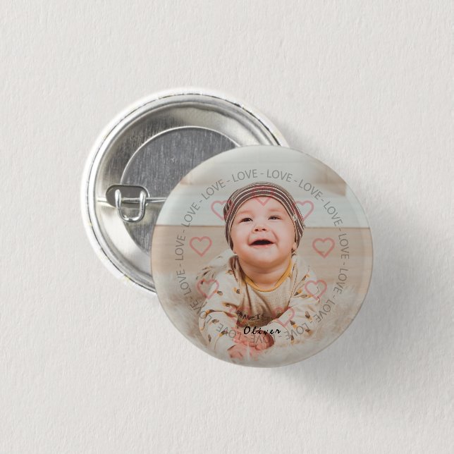 Personalised Photo Name Round Button (Front & Back)