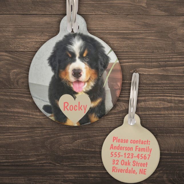 Personalised Photo, Name & Text (red) Pet Tag (Creator Uploaded)