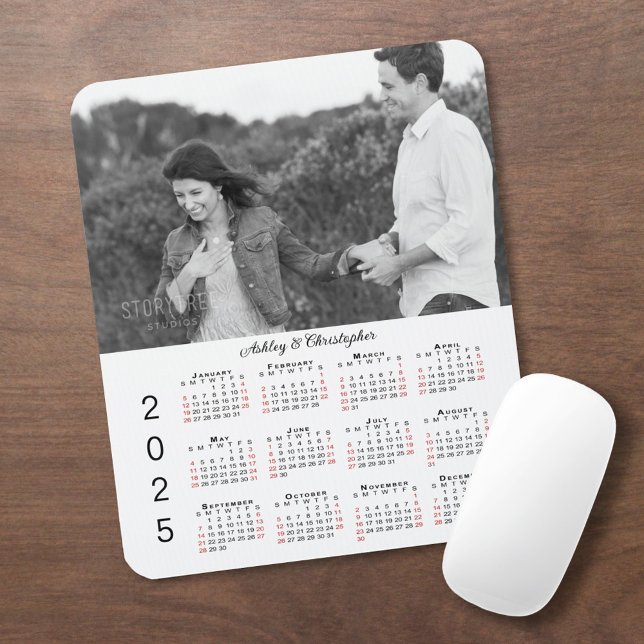 Personalised Photo Names 2025 Calendar Mouse Mat (Personalized Photo Names 2025 Calendar Mouse Pad in situ)