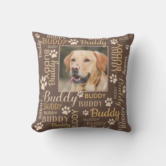 Personalised Photo Names | Brown Dog Throw Pillow (Front)