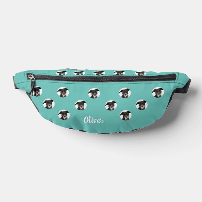 Personalised Photo Names Dog Photo Light Teal Bum Bags (Lay Down)