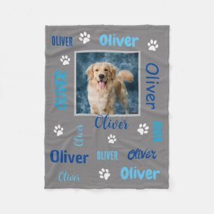 Personalised Photo Names   Grey Dog Fleece Blanket