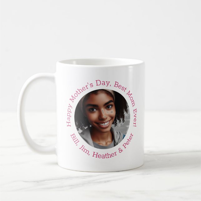 Personalised Photo Names Mother's Day Elegant Ruby Coffee Mug (Left)