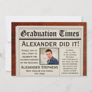 Personalised Photo Newspaper Graduation Party Invitation