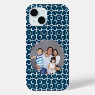 Personalised Photo on Blue Geometric Backdrop iPhone 15 Case