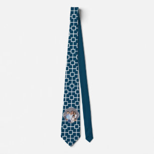 Personalised Photo on Blue Geometric Backdrop Tie