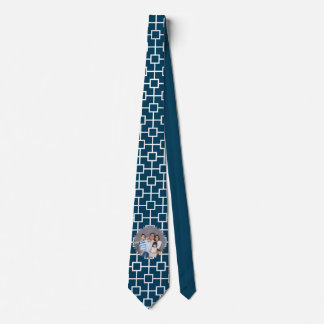 Personalised Photo on Blue Geometric Backdrop Tie