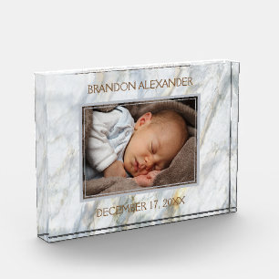 Personalised Photo On Elegant Blue Marble Pattern Block