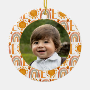 Personalised Photo "One" Rainbow & Sunshine Ceramic Tree Decoration