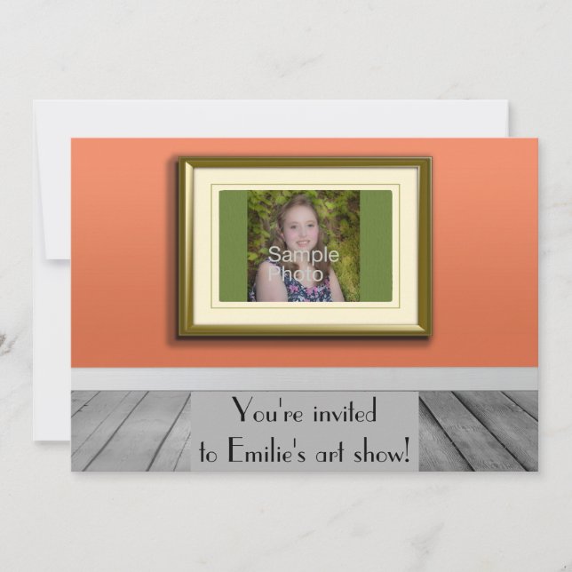 Personalised Photo Orange Photo Frame Art Show Invitation (Front)