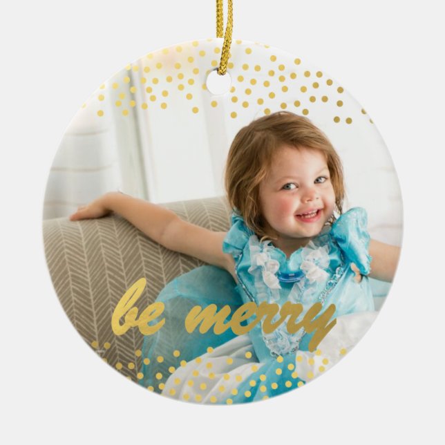 Personalised photo ornament | be merry | gold (Front)